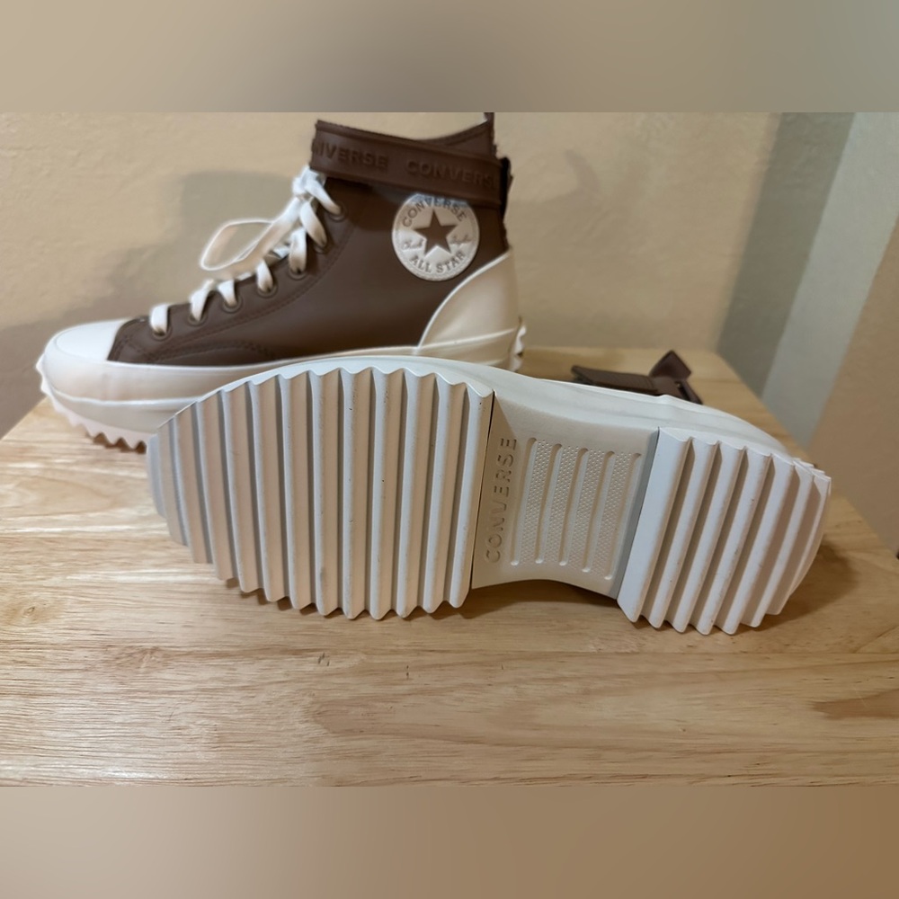 Converse Platform High-Top Sneakers in Brown and White - Picture 4 of 7
